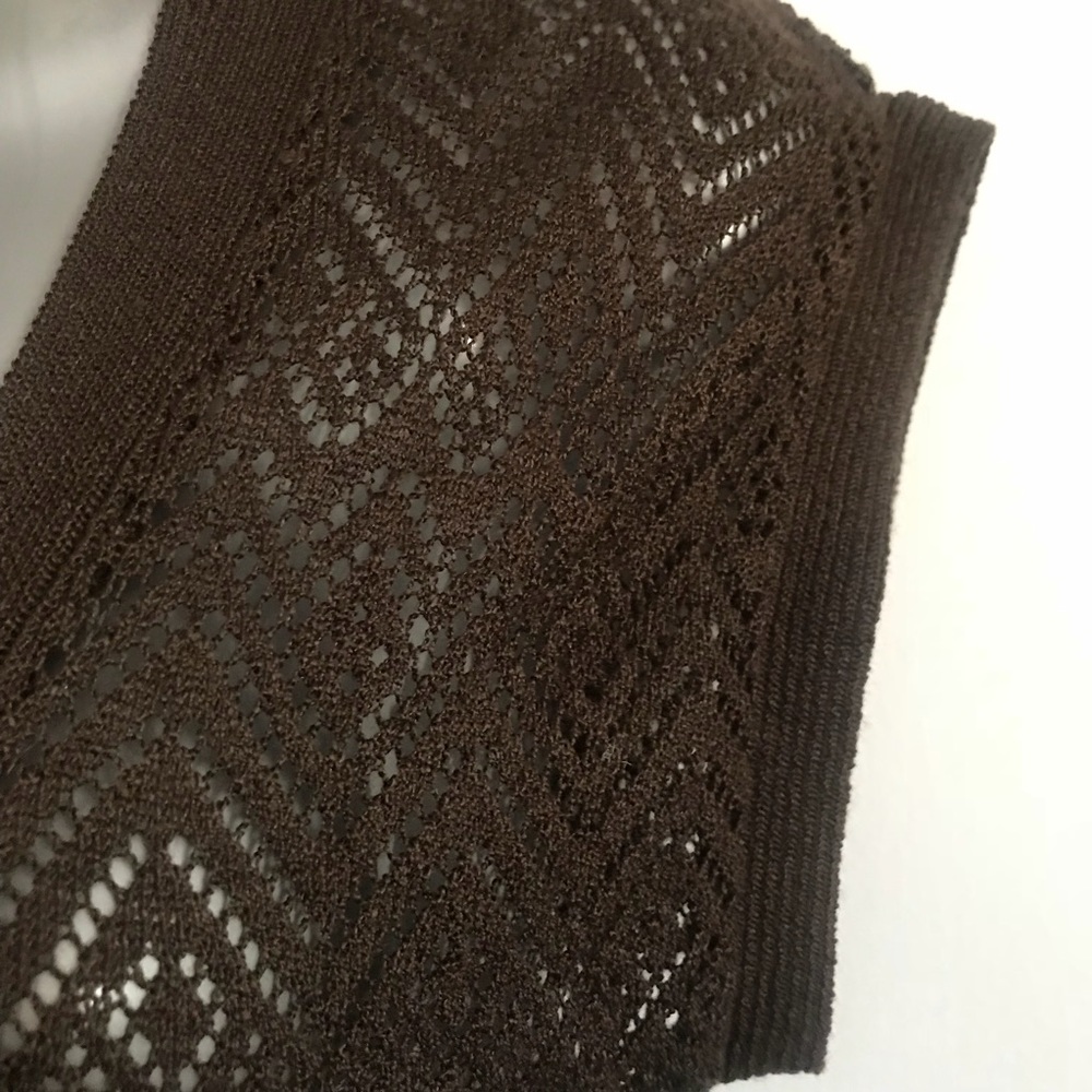 VTG Mexx Y2K Open Chevron Mesh Pointelle Knit Wrap Sweater Vest Top Brown Medium - Picture 9 of 12